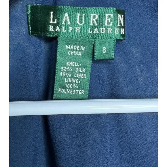 Lauren Ralph Lauren Vneck wrap Silk Linen tank top Cream Indigo SZ 8 - Picture 5 of 7